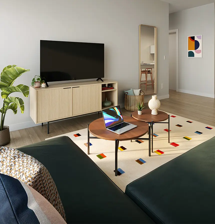 living room with a TV
