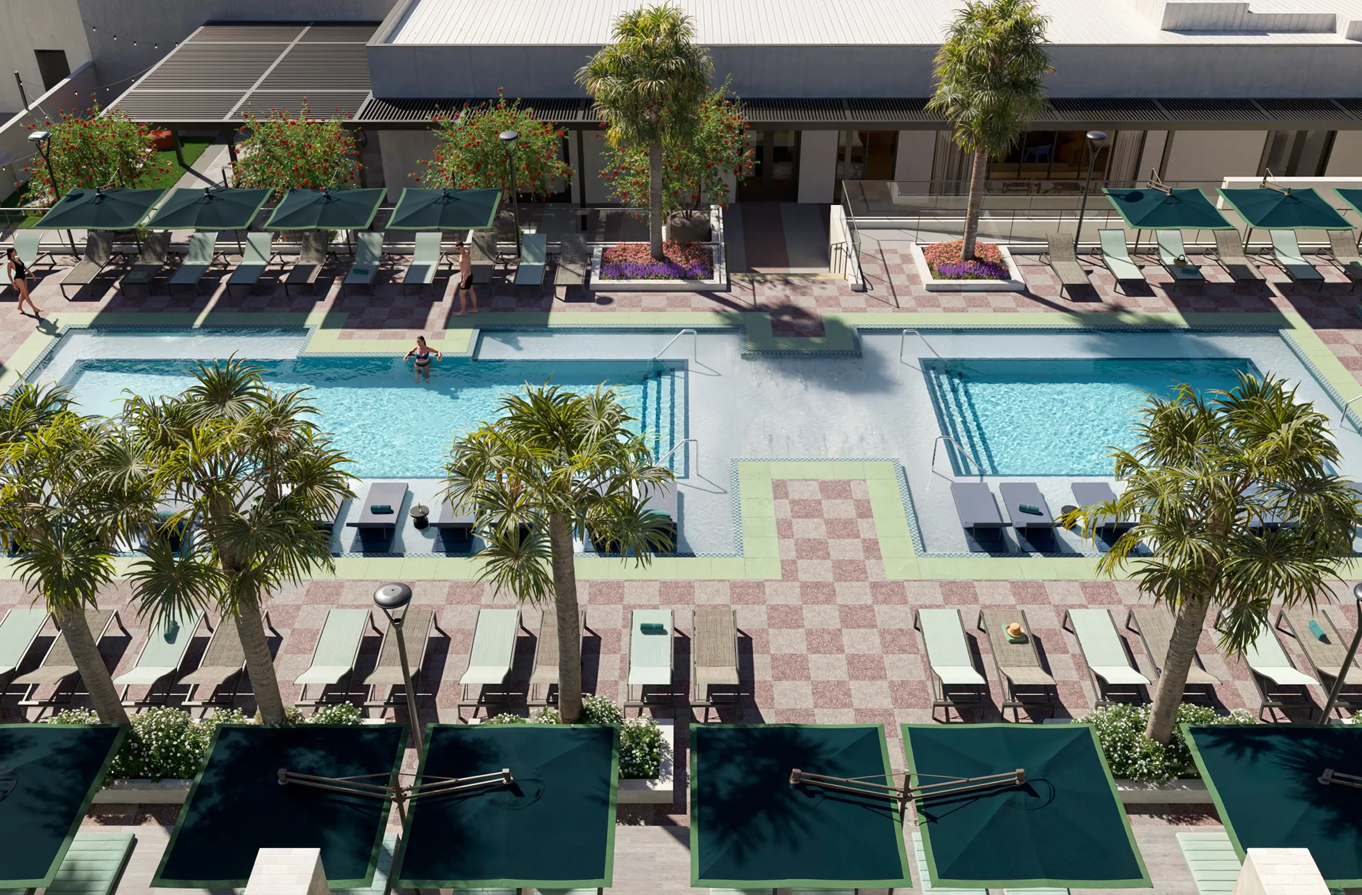 aerial view of a swimming pool